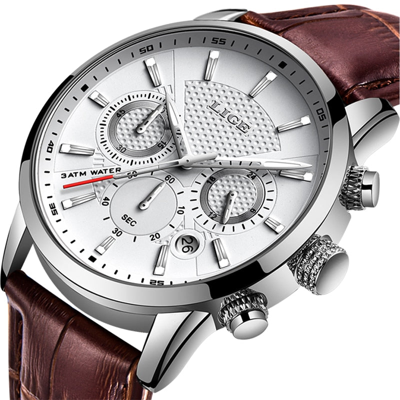 Leather Chronograph Waterproof Watch